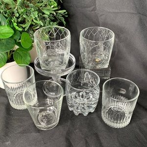 Set of 6 different vintage Royal Crown lowball whiskey rocks glasses